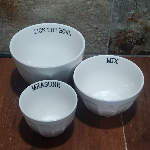 Home Essentials White Dinnerware Bowl Measure Mix Lick the Bowl Set of 3 - Picture 3 of 9